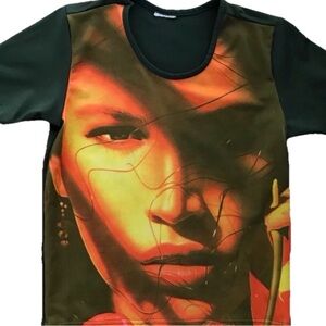 Sexy VINTAGE 80s Face Print Short Sleeve TOP Size Small